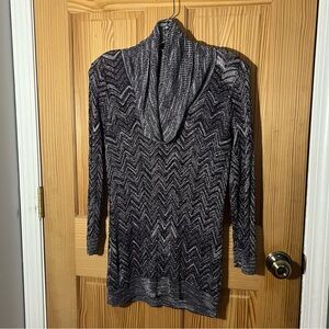 INC International Concepts Black and Gray Chevron Tunic Cowl Neck